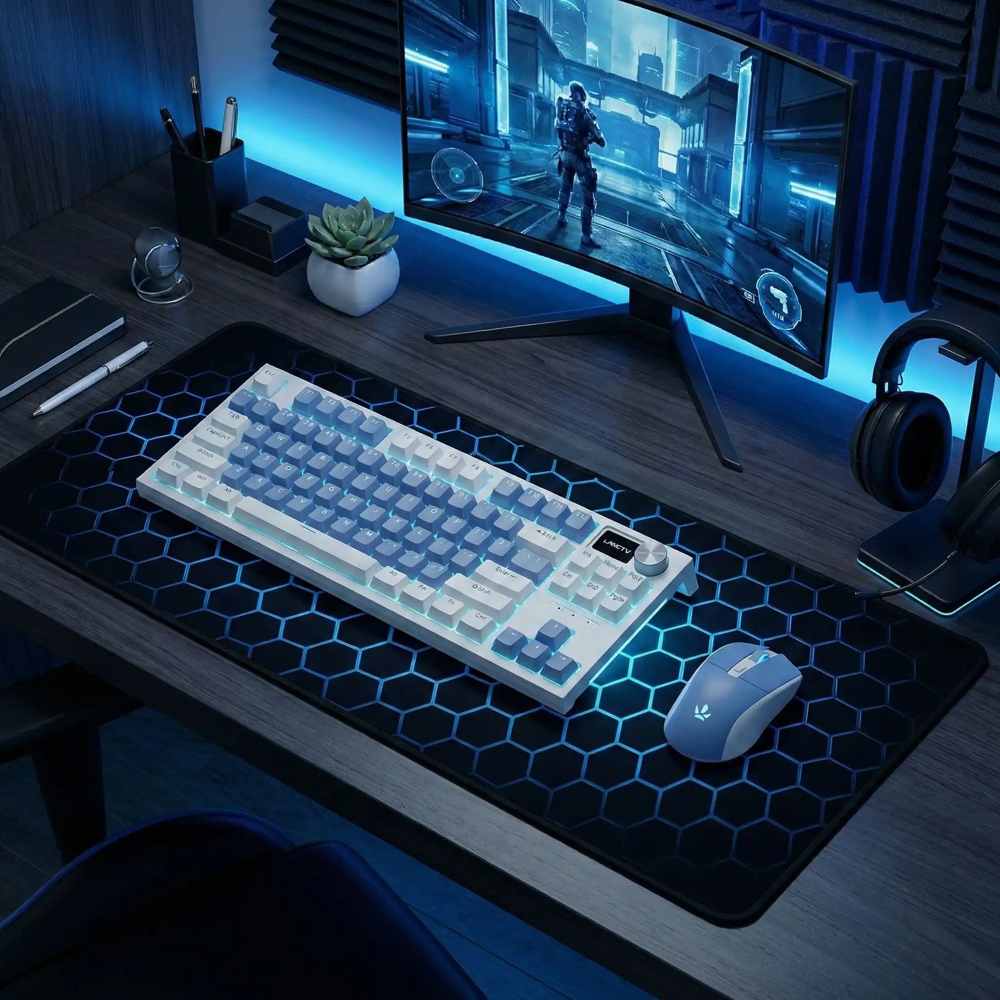 clavier gamer seedstrike blanc bleu