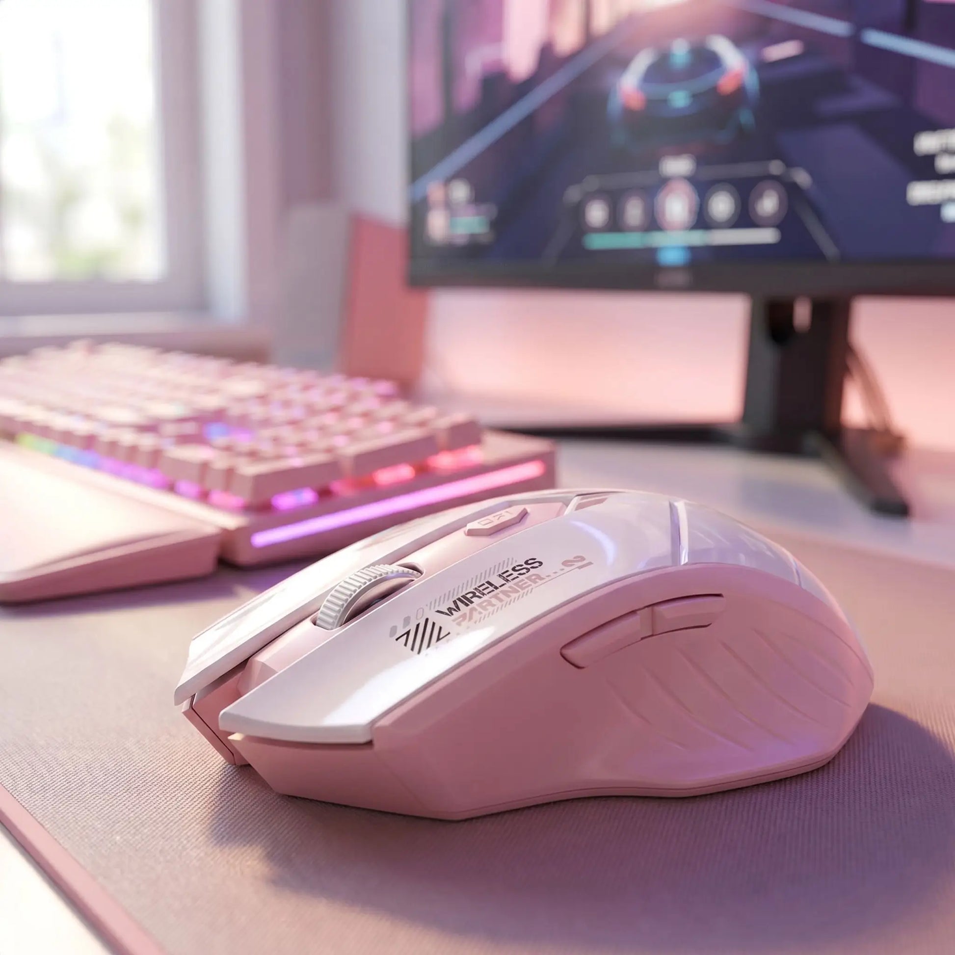 souris gamer sans fil TapX rose et blanc