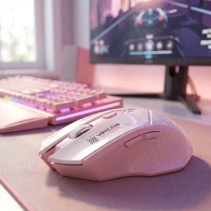 souris gamer sans fil TapX rose et blanc